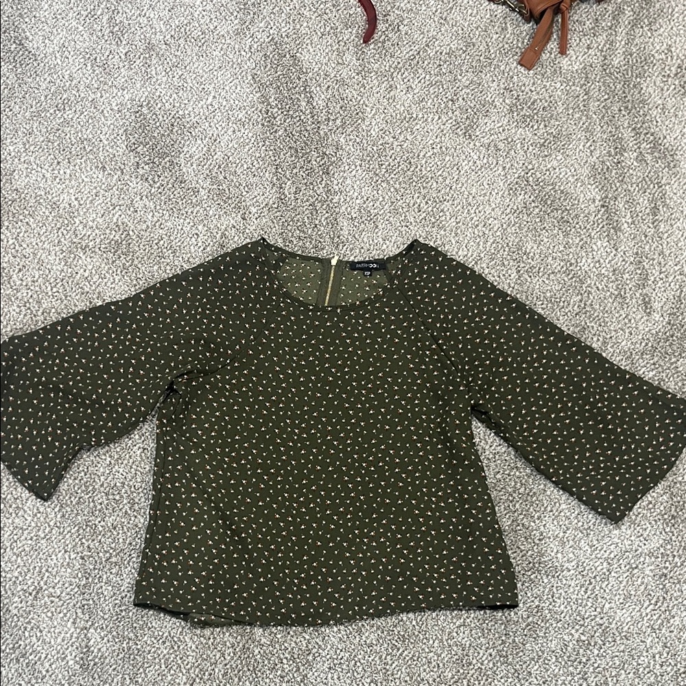 Papermoon Olive Green Blouse with White Polka Dots